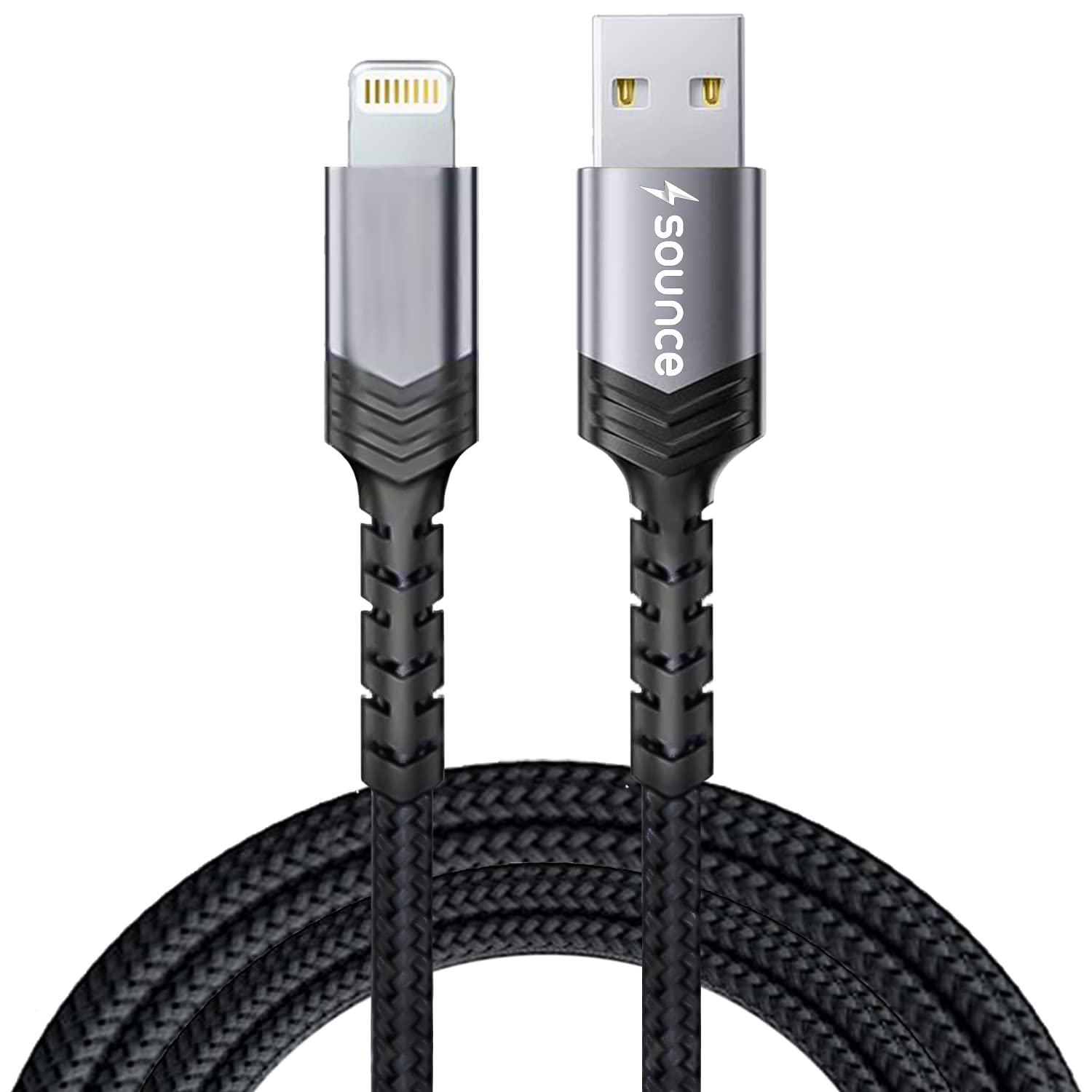 Sounce Nylon Braided USB to Lightning-Fast Charging and Data Sync Cable Compatible with iPhone 14,13, 12,11, X, 8, 7, 6, 5, iPad Air, Pro, Mini 1.5 Meter (Grey)
