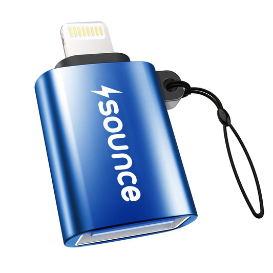 Sounce OTG for iPhone/iPad, Lightning OTG Pendrive Adapter Compatible with All iOS Devices, USB Female Support Connect USB Flash Drive, Keyboard, Mouse (Blue)