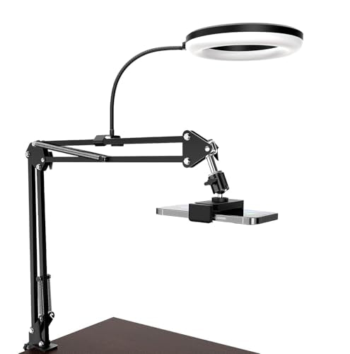 Sounce Overhead Video Stand with 6-inch Ring Light, Metal arm Body,1/4" Ball Head for Camera Desktop Stand, Mobile Bedroom Stand and Tablet Bracket for Overhead Video (6" with Ring Light)