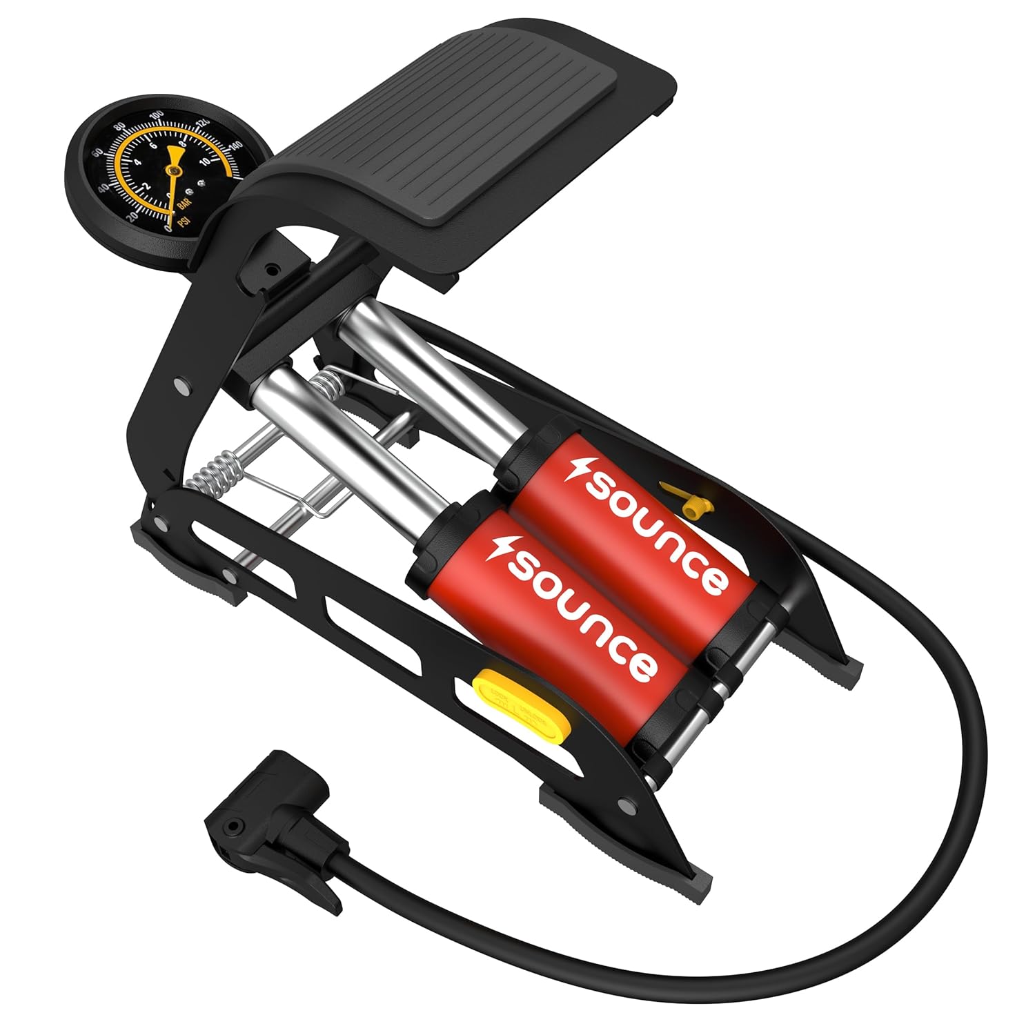 Sounce Portable High Pressure Foot Air Pump Heavy Compressor Cylinder with Gauge Floor for Bicycle, Car and Motorbike for Football Cycle Pumps for Bicycle for Tubeless