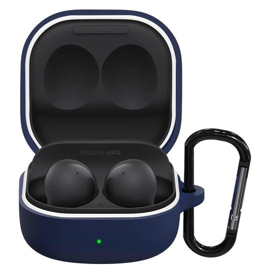 Sounce Portable Silicone Case Cover Scratch-Resistant, Non-Slip Grip, Carabiner Clip Compatible with Keychain for Samsung Galaxy Buds 2 Full Protection Shockproof Case Cover Anti Fall Anti Dust(Blue)