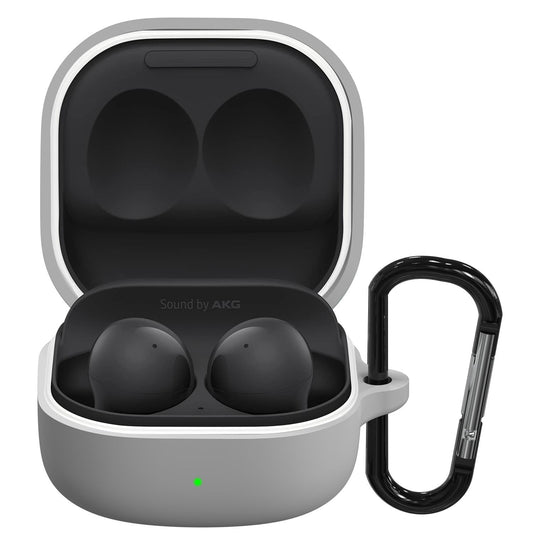 Sounce Portable Silicone Case Cover Scratch-Resistant, Non-Slip Grip, Carabiner Clip Compatible with Keychain for Samsung Galaxy Buds 2 Full Protection Shockproof Case Cover Anti Fall Anti Dust(Grey)