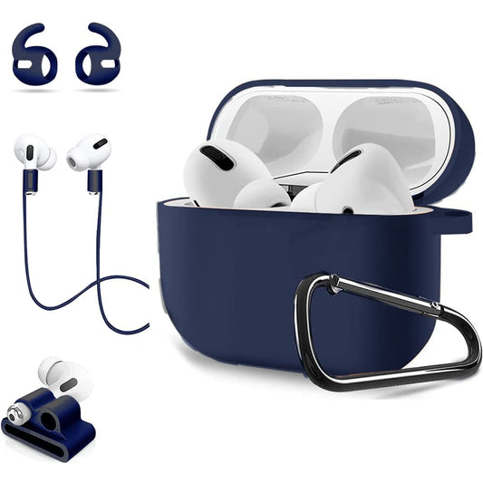 Sounce Premium Silicone Soft Case with Keychain Compatible for AirPods Pro, [5-in-1 Set Sleeve Skin Cover with Anti Lost Strap + Keychain + Earplug + Strap Holder] [AirPods Pro Not Included] [Blue]