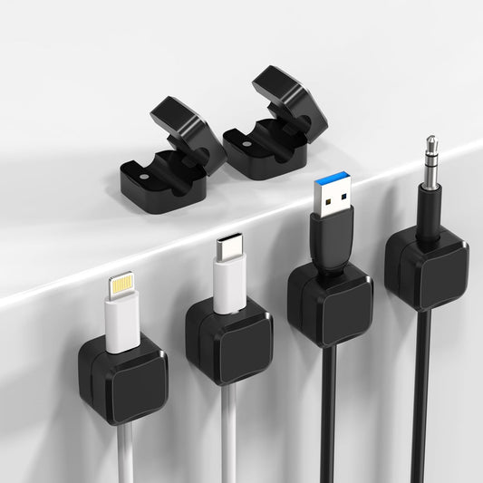 Sounce Self-Adhesive Cable Clips for Cord Management – Multipurpose Wire Organizers for Desk, Car, Home, and Office Use – Ideal for USB, Charger & Power Cables – Pack of 6, Black