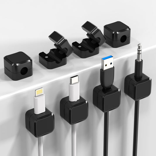 Sounce Self-Adhesive Cable Clips for Cord Management – Multipurpose Wire Organizers for Desk, Car, Home, and Office Use – Ideal for USB, Charger & Power Cables – Pack of 8, Black