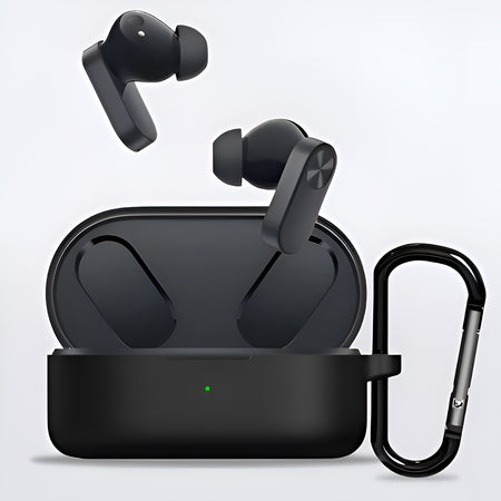 Sounce Silicone Protective Case Cover for OnePlus Nord Buds 2, Anti Fall Anti Dust, with Hook Earphone Case (Black)