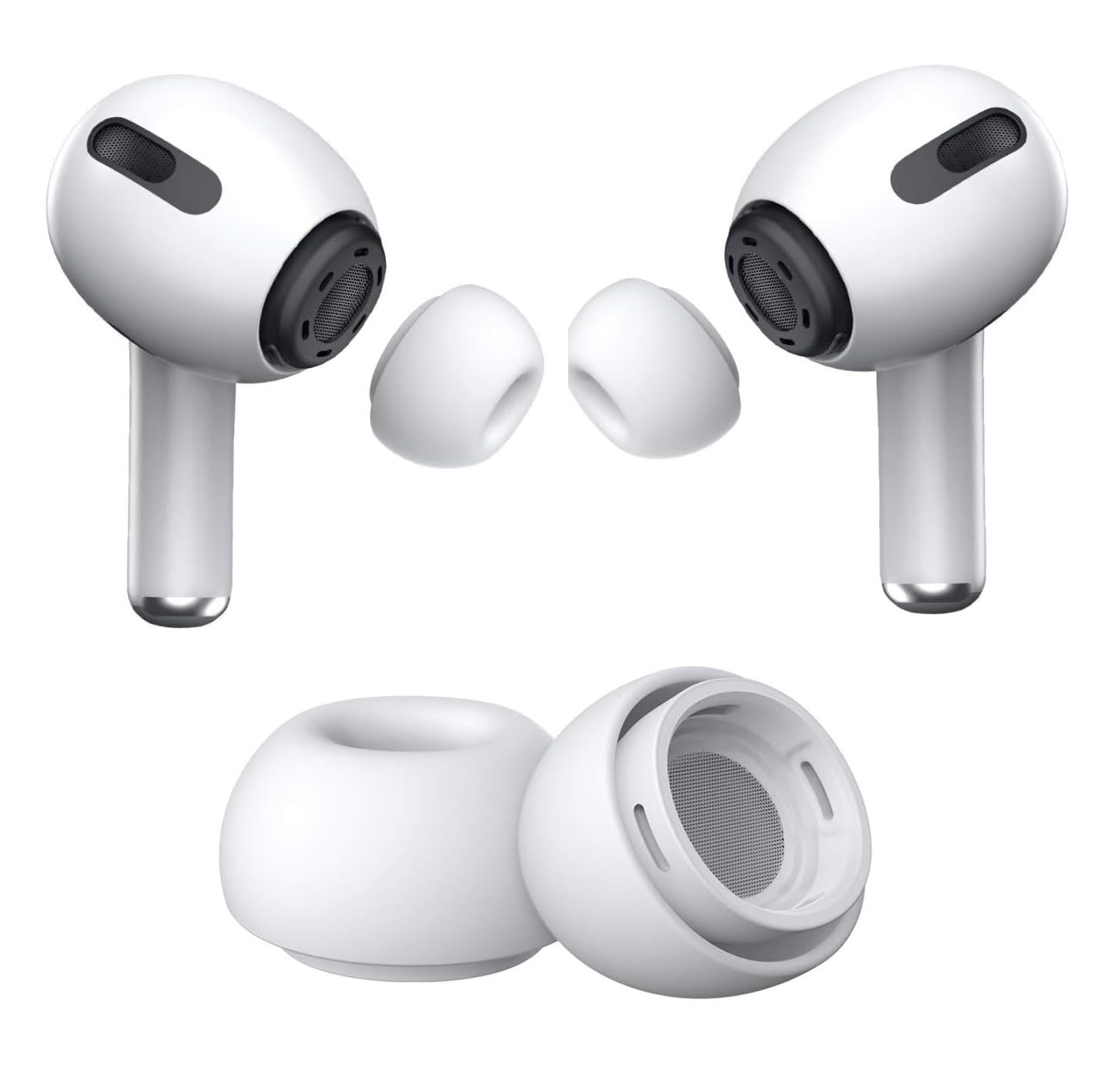 Sounce Silicone Replacement Ear Tips for Apple AirPods Pro 2 & Airpods Pro, Anti-Slip Eartips, Tighter Seal, Fits in The Charging Case, (Medium Size) (1 Sets, 2Pc) - White