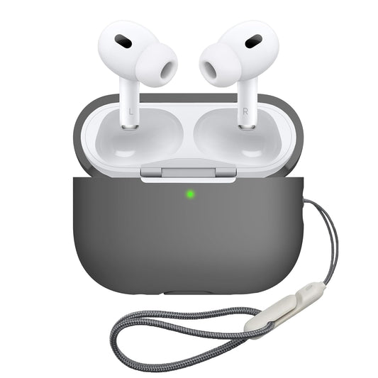 Sounce Soft Silicone Protective Case for Airpods pro 2 Case Cover with Antilost Lanyard, Full Protection Tough Shockproof Charging Case Compatible with Airpods pro 2 2022 with Carabiner - Dark Grey
