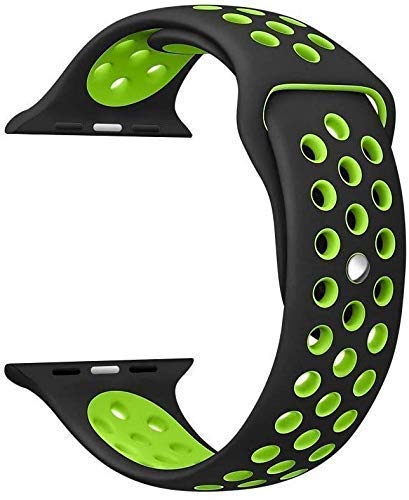 Sounce Sports Strap Compatible for Watch Band 42mm 44mm 45mm Adjustable Silicone Wristband Sport Loop for Watch Series 7/6/5/4/3/2/1, SE - Black-Green