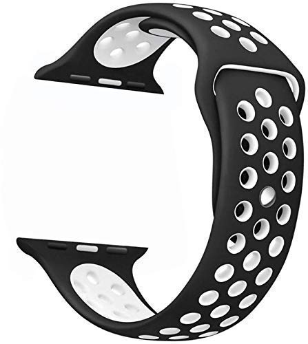 Sounce Sports Strap Compatible for Watch Band 42mm 44mm 45mm Adjustable Silicone Wristband Sport Loop for Watch Series 7/6/5/4/3/2/1, SE - Black-White