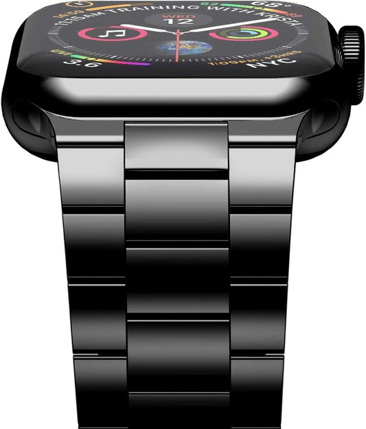 Sounce Stainless Steel Band for Apple Watch Strap Ultra/Ultra 2 Link Bracelet 49mm 44mm 45mm 42mm, Metal Strap with Folding Clasp for Apple Watch Series 9 8 7 6 5 4 3 2 1 SE - Black