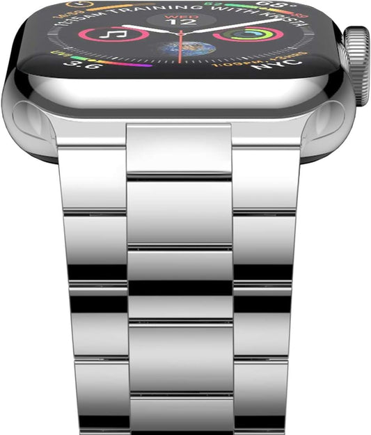 Sounce Stainless Steel Band for Apple Watch Strap Ultra/Ultra 2 Link Bracelet 49mm 44mm 45mm 42mm, Metal Strap with Folding Clasp for Apple Watch Series 9 8 7 6 5 4 3 2 1 SE - Silver