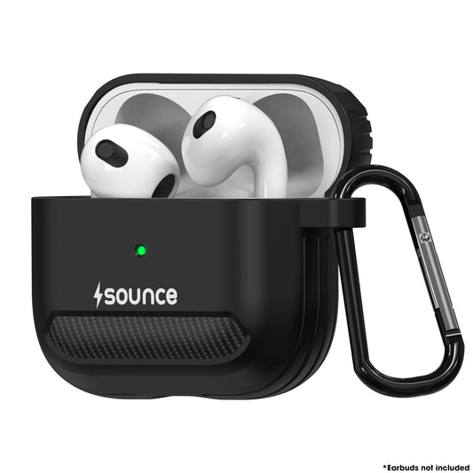 Sounce Tough Case Compatible with Airpods 3 Case with Carabiner, Rugged Protective Cover for Airpods 3rd Generation Case, Scratch Resistant, Drop Protection, Shock Armor Series - (Matte Black)
