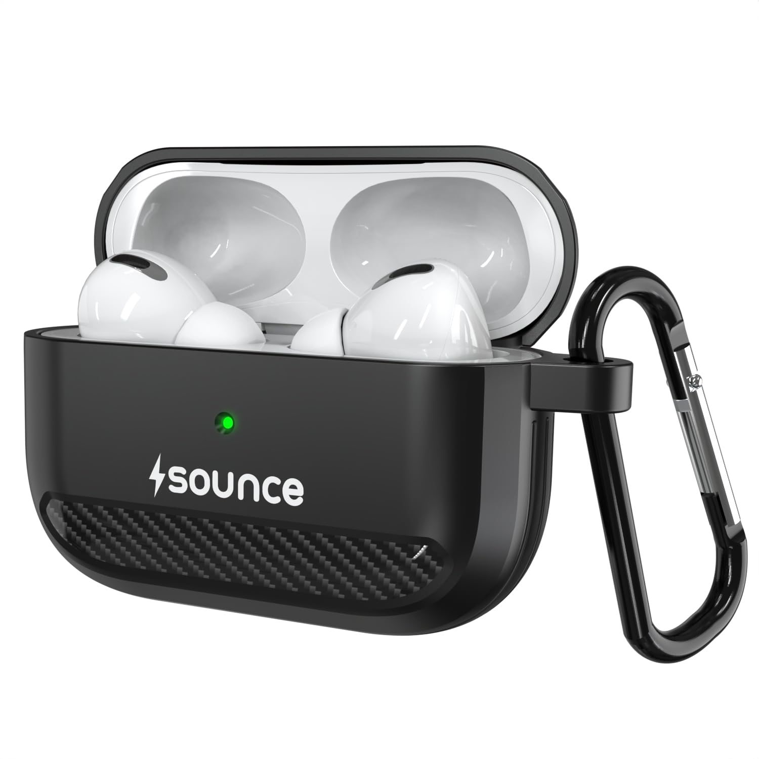 Sounce Tough Case Compatible with Airpods Pro 2 Case Cover with Carabiner, Rugged Protective Cover for Airpods Pro 2nd Generation Case Cover, Scratch Resistant, Shock Armor Series [Carbon Black]
