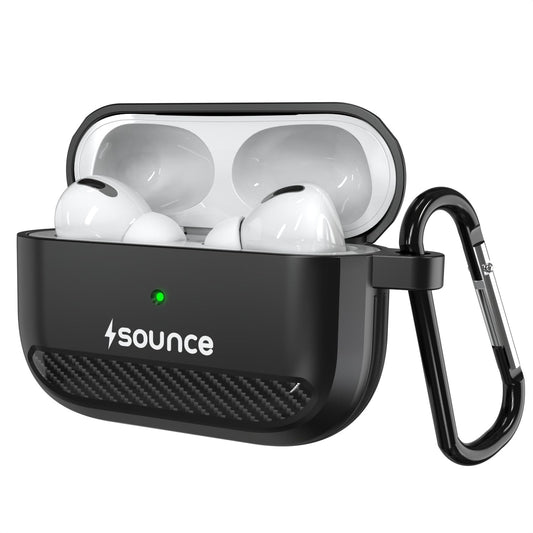 Sounce Tough Case Compatible with Airpods Pro 2 Case Cover with Carabiner, Rugged Protective Cover for Airpods Pro 2nd Generation Case Cover, Scratch Resistant, Shock Armor Series [Carbon Black]