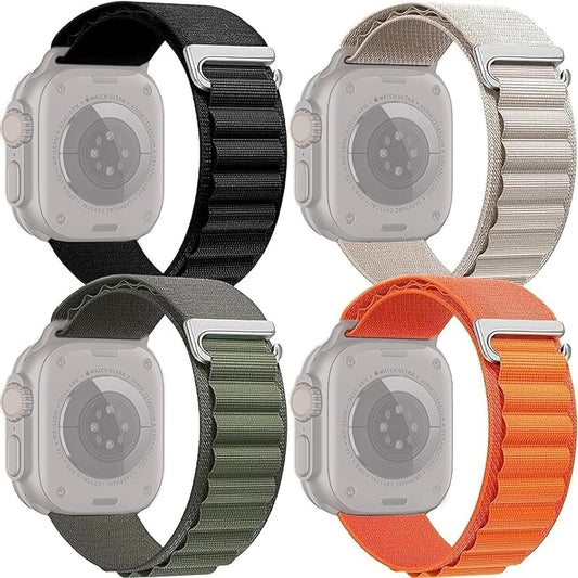 Sounce Trail Loop Nylon Strap with G-Hook Band for iWatch 49mm 45mm 44mm 42mm, Sport Bracelet for Men & Women, Soft Stretchy Bands for iWatch Ultra/Ultra 2 Series 8 7 6 5 4 3 2 1 SE - Set of 4