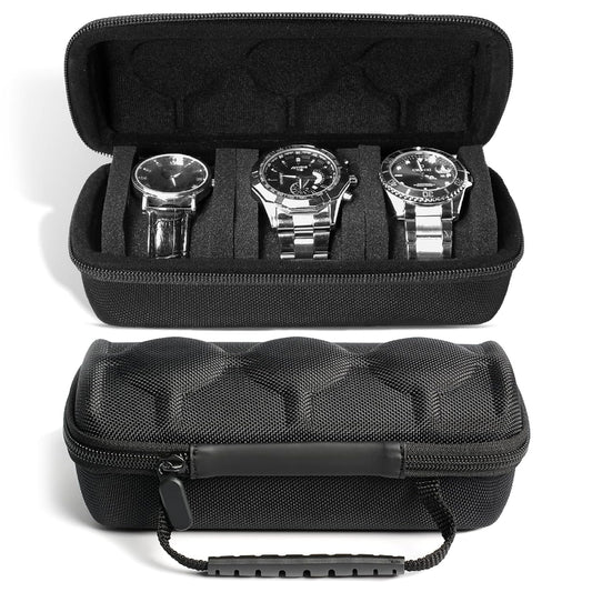 Sounce Travel Watch Case Organizer Watch Box With Zipper Heavy Duty Nylon Exterior, Travel Friendly Case Fits all Wristwatches & Smart Watches Up To 60MM Compatible for Apple Watch (3 Slots)