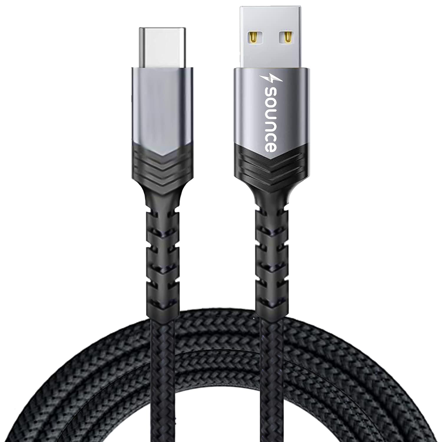 Sounce USB to Type C 3A (66W) Fast Charging Braided Cable for Mobile, Laptop, Tablets & other Type-C devices Supports PD Tech & QC 3.0 Charge 480mbps Data Transfer Speed - 1.5 Meter