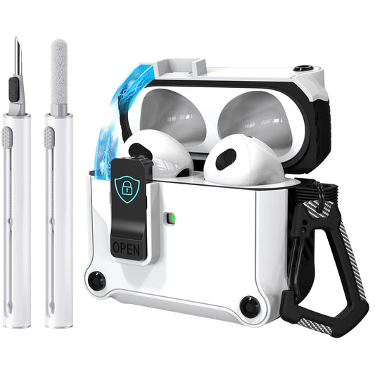 Sounce for AirPods 4 Case, Compatible with AirPods 4th Generation Case (2024) | Drop Protection | Cleaner Kit & Heavy-Duty Carabiner | Military-Grade Shockproof | Secure Lock | Auto Pop-Up Lid