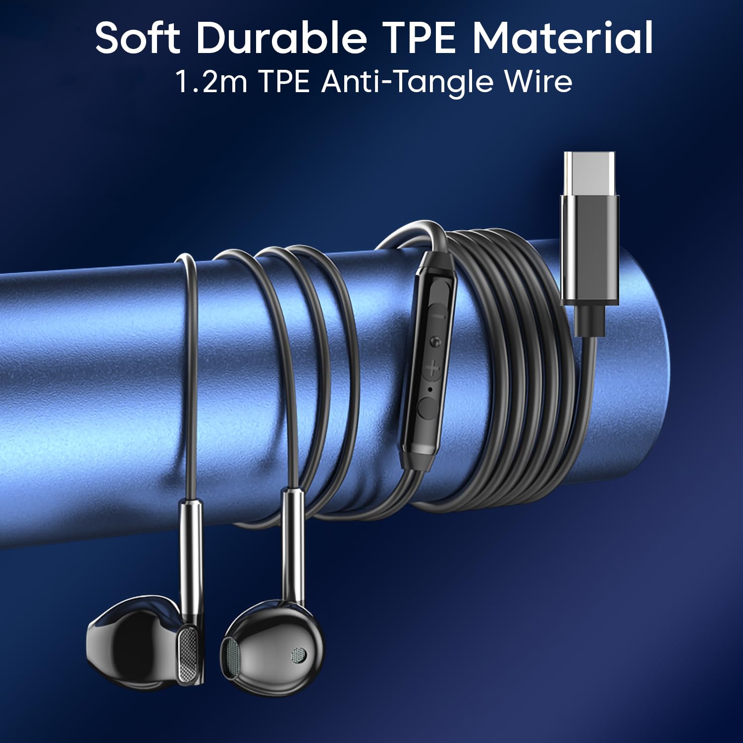 Sounce Type-C Wired Earphones with Mic | 14.2mm Dynamic Driver | HD Sound, Anti-Tangle Cable, Comfortable Fit (Black,White)