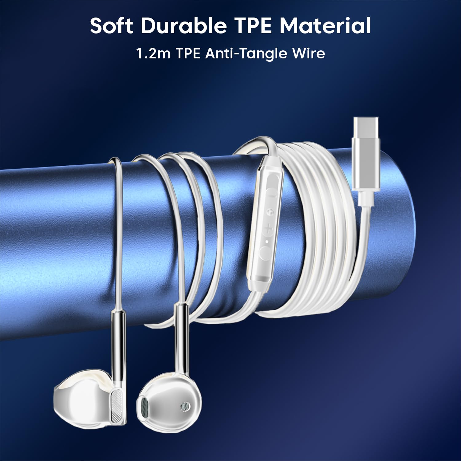 Sounce Type-C Wired Earphones with Mic | 14.2mm Dynamic Driver | HD Sound, Anti-Tangle Cable, Comfortable Fit (Black,White)