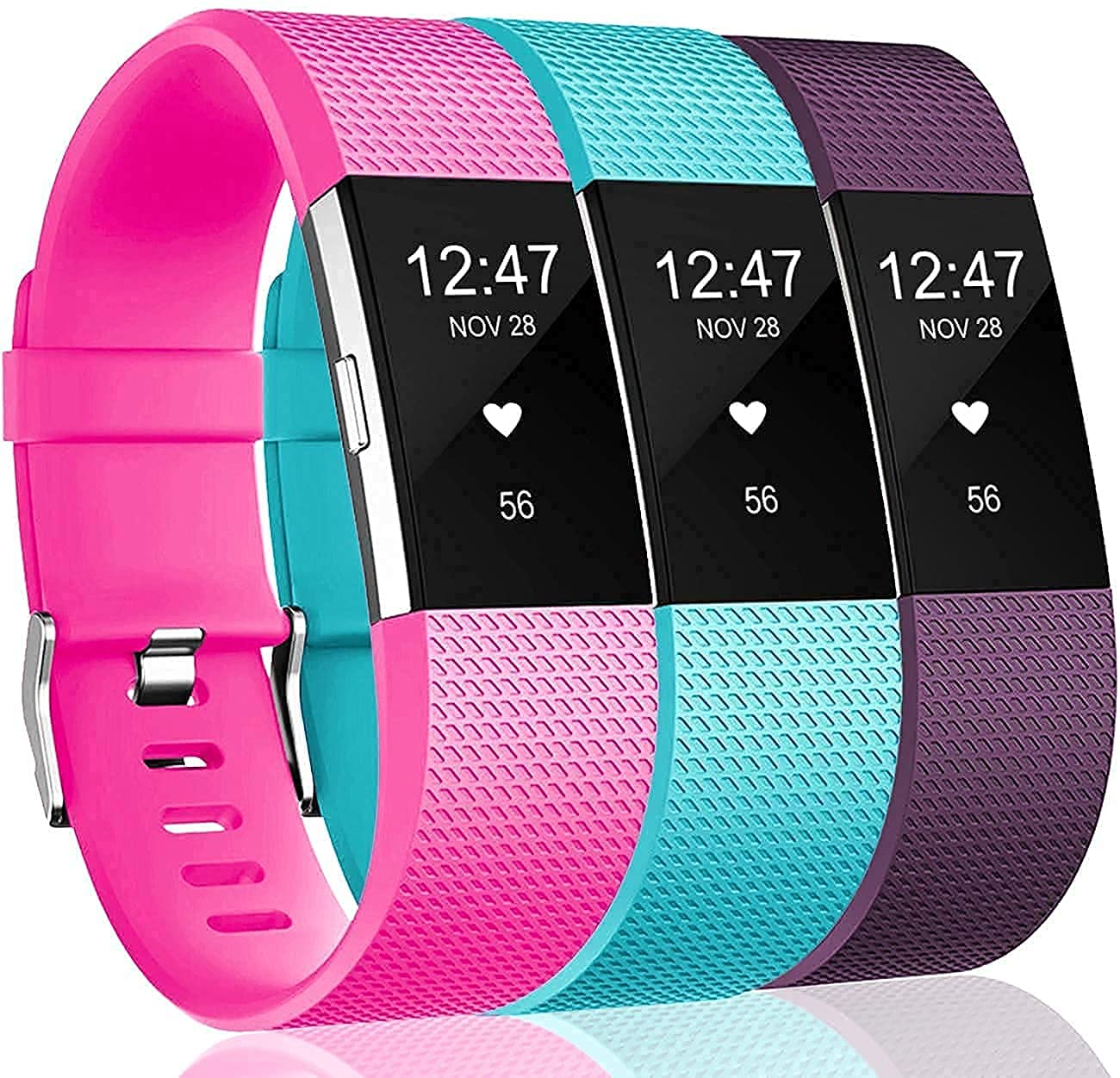 Sounce Pack of 3 Belts/Straps Compatible for Fitbit Charge2 Bands Wristband Straps (3 Units) Large