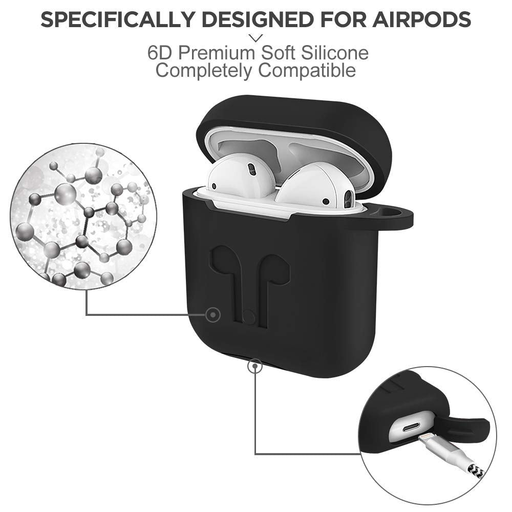 [AIRPODS Cover Set ONLY] Sounce Silicon Soft Shock Proof Protective AirPods Case 5-in-1 Set Sleeve Skin Cover with Anti Lost Strap + Keychain + Earplug + Strap Holder for Apple AirPods Case Cover