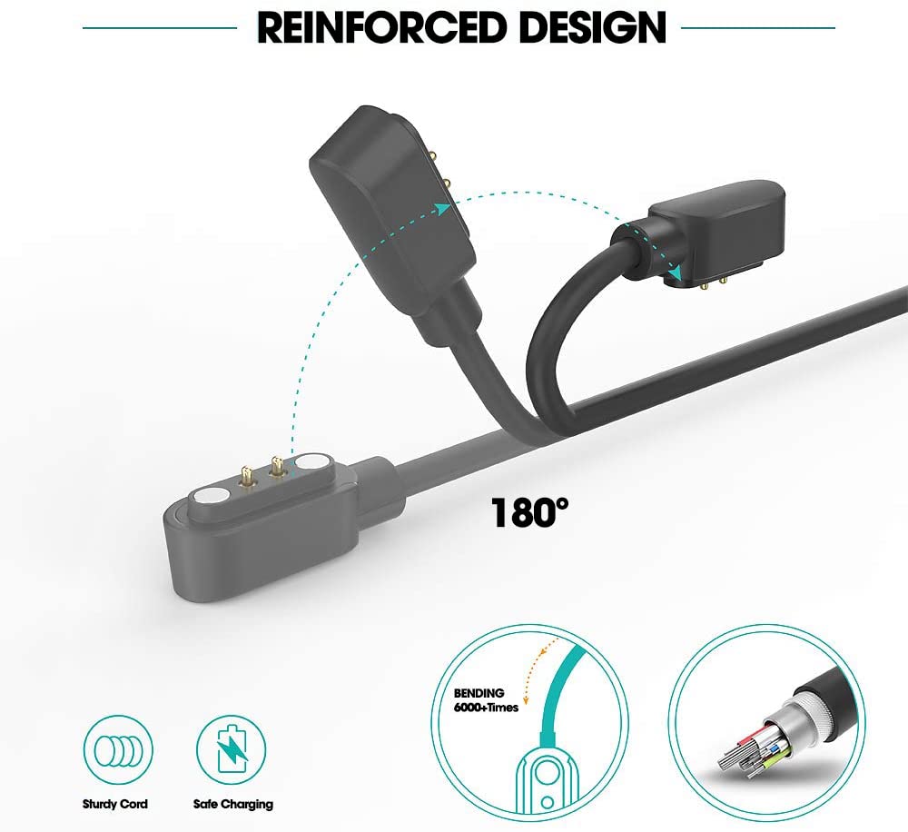 Sounce Smartwatch Charger Magnetic USB Charging for boAt Storm / Xtend, DIZO Watch 2 / Sports, Fire-Boltt Ninja / Ninja 2, Noise Colorfit Caliber / Pro 2 Oxy/ Pulse Grand / Ultra 2, W26, W26+, W26m, W55+ (Cable Only)