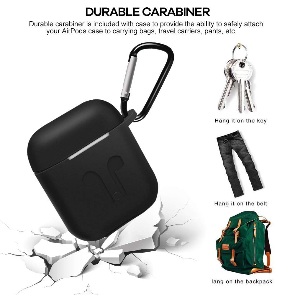 [AIRPODS Cover Set ONLY] Sounce Silicon Soft Shock Proof Protective AirPods Case 5-in-1 Set Sleeve Skin Cover with Anti Lost Strap + Keychain + Earplug + Strap Holder for Apple AirPods Case Cover