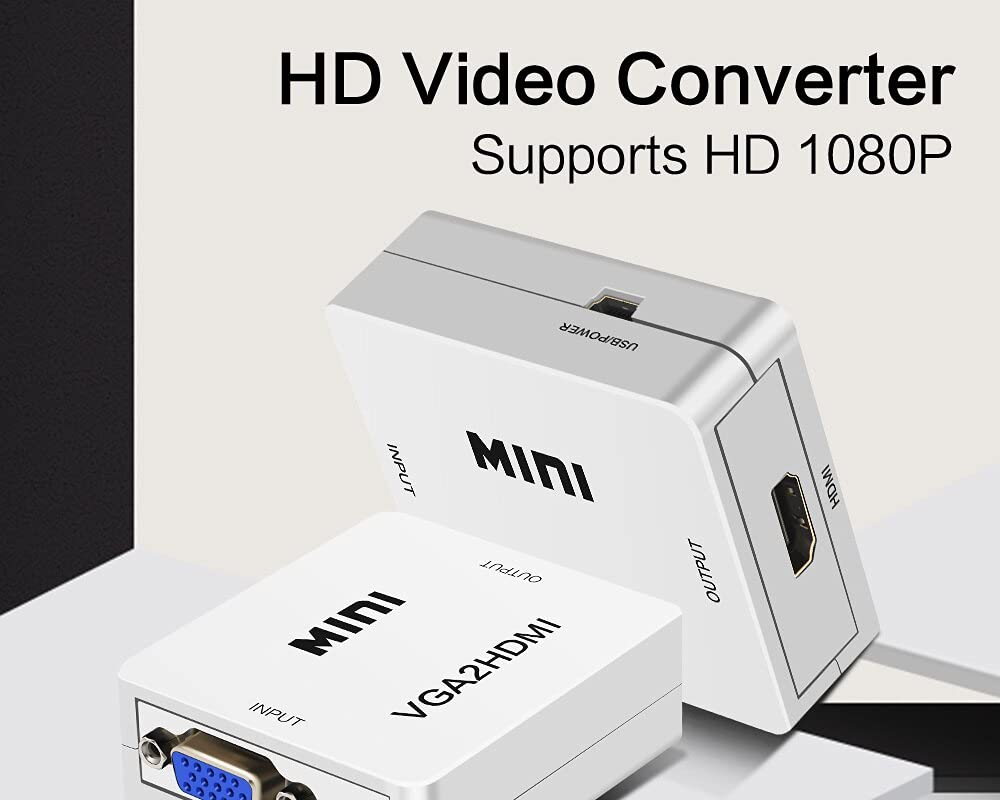 Sounce VGA to HDMI 1080P Full HD Mini VGA to HDMI Audio Video Converter Adapter Box with USB Cable and 3.5mm Audio Port Cable Support HDTV for PC Laptop Display Computer Mac Projector