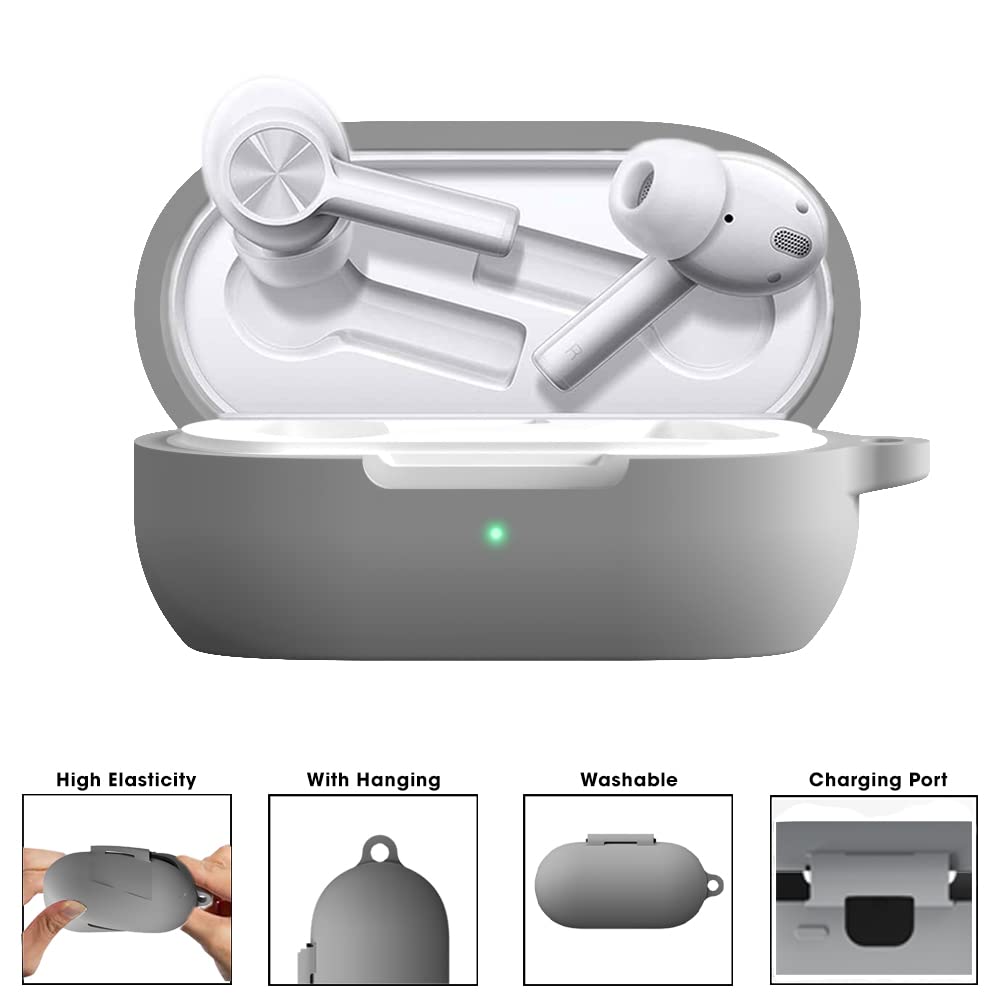 Sounce Silicone Protective Case Cover for OnePlus Earbuds Z2 TWS, Anti Fall Anti Dust, with Hook Earphone Case [Case Cover only]