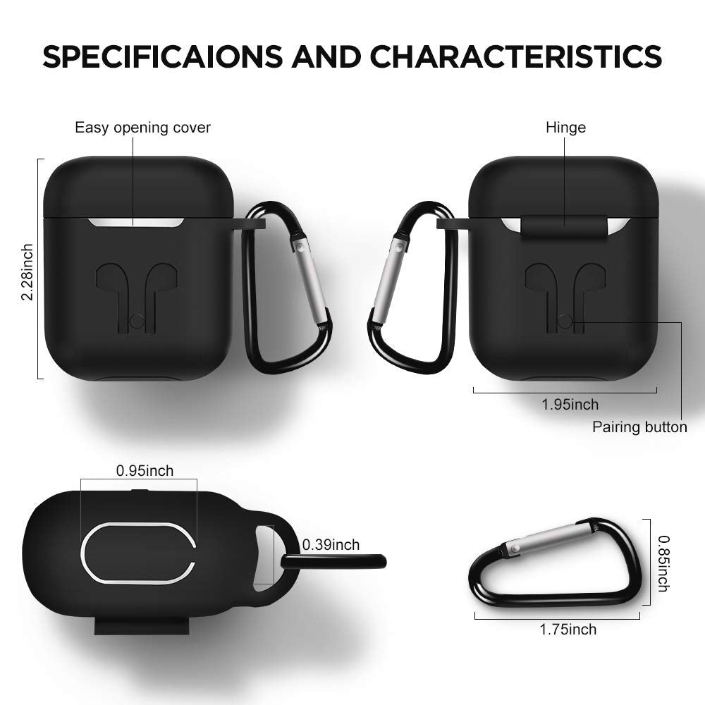 [AIRPODS Cover Set ONLY] Sounce Silicon Soft Shock Proof Protective AirPods Case 5-in-1 Set Sleeve Skin Cover with Anti Lost Strap + Keychain + Earplug + Strap Holder for Apple AirPods Case Cover
