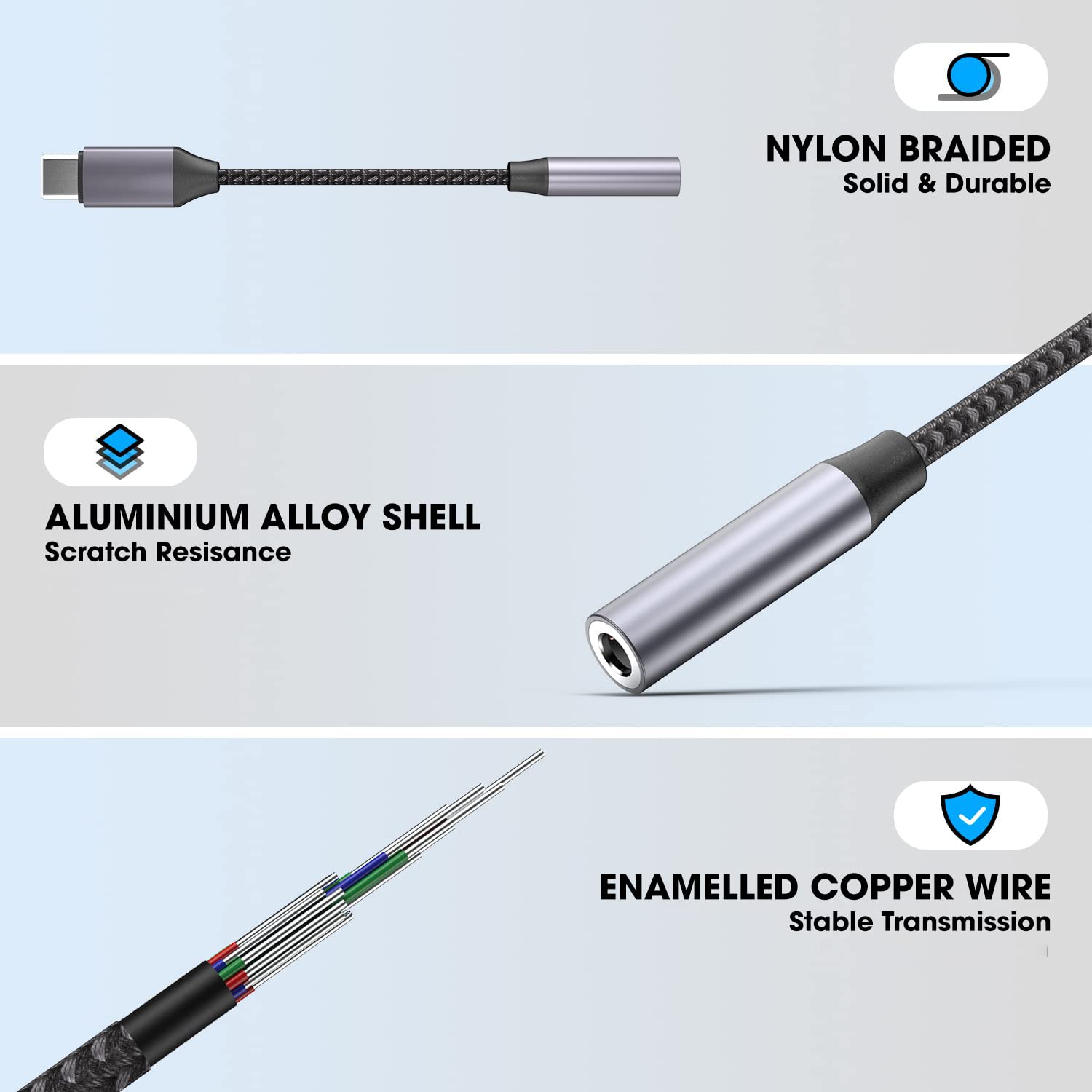 Sounce Type - C to 3.5mm Female Adapter, Type C Headphone Audio Jack Cable Cord Hi-Fi Dongle for Samsung Galaxy S22 S21 Ultra Z Flip Note 20, iPad Mini 6th, Pixel 6/5 (Gray)