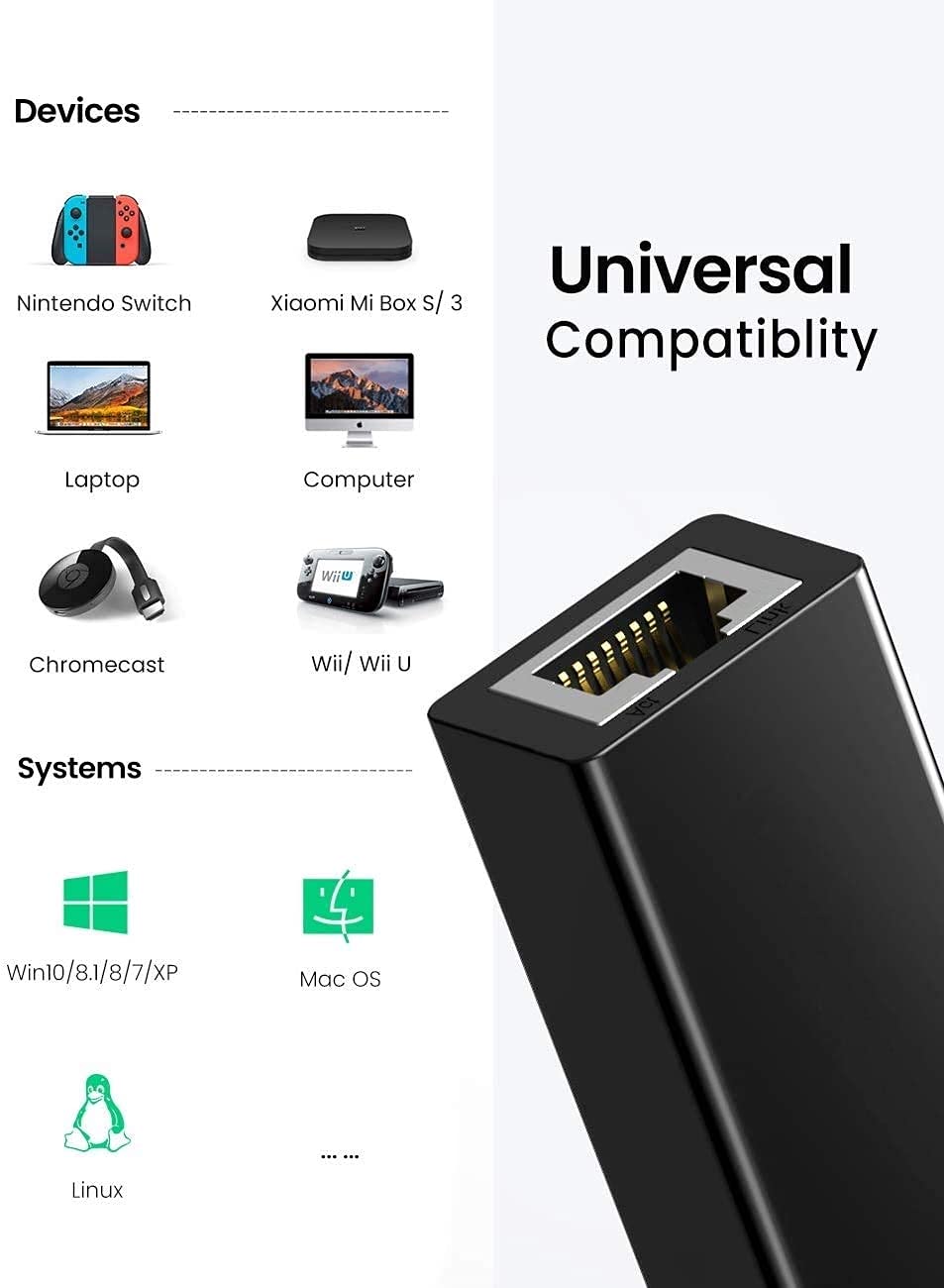 Sounce Ethernet Adapter USB to RJ45 LAN Wired Adapter Compatible for Nintendo Switch Wii Wii U MacBook Chromebook Windows Mac OS Surface Linux ASIX AX88772 Chipset