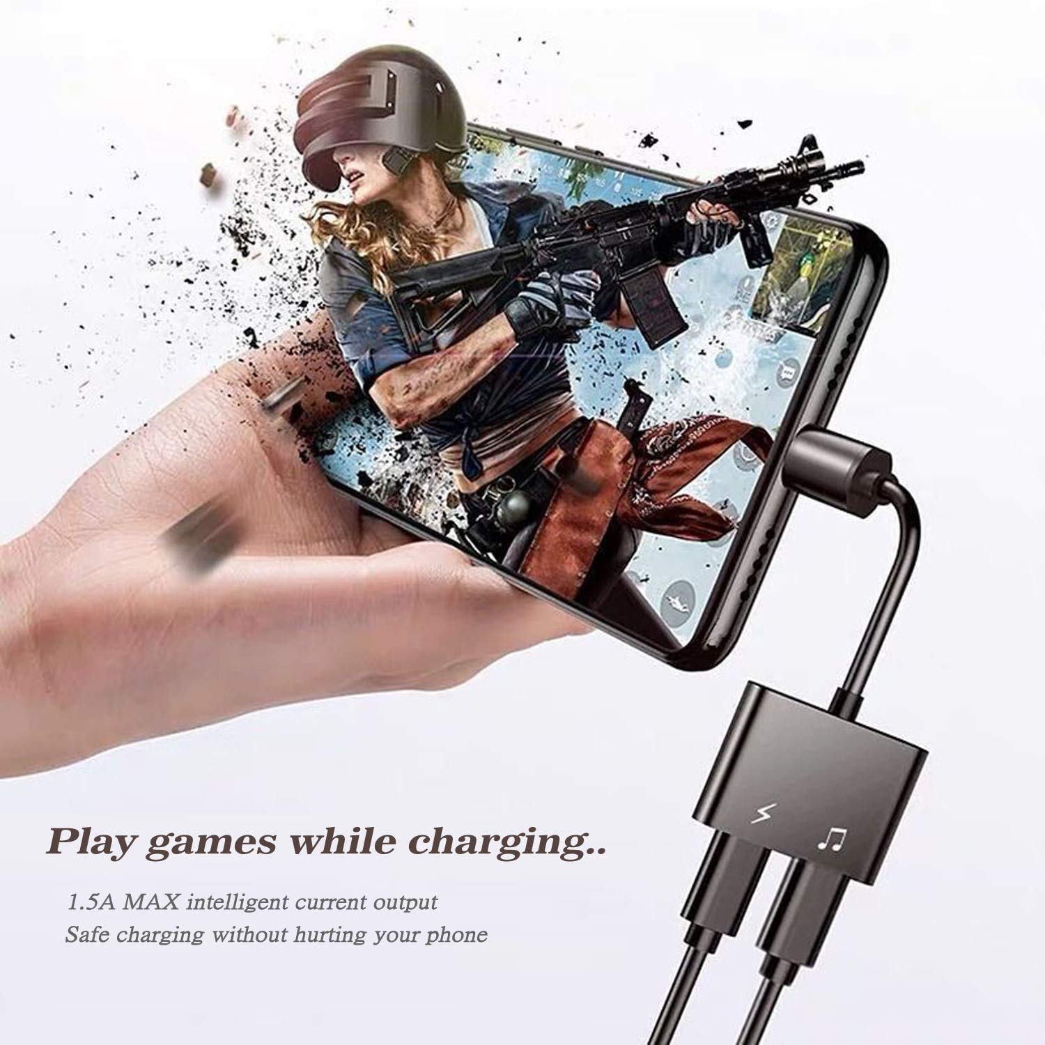 Sounce 2 in1 Splitter Earphone Converter and Phone Charging and Audio Compatible for Phone Audio for Phone 11 X 7 8 Plus & OS Compatible - Black