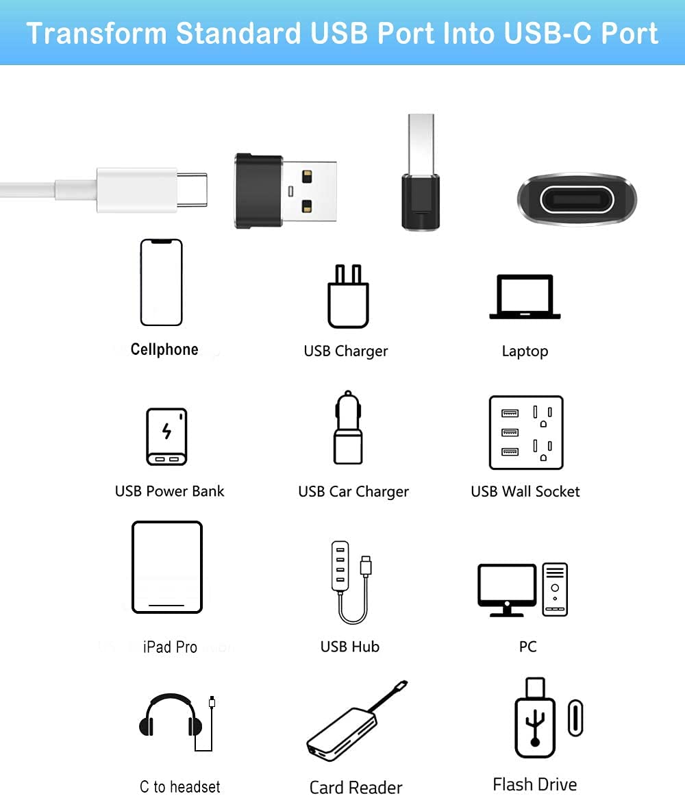 Sounce USB C Female to USB Male Adapter [Aluminum Shell, High Stability] Type C to USB A Converter Compatible with iPhone 13 Pro Max Apple Watch Series 7 AirPods 3 CarPlay, (Set of 2)