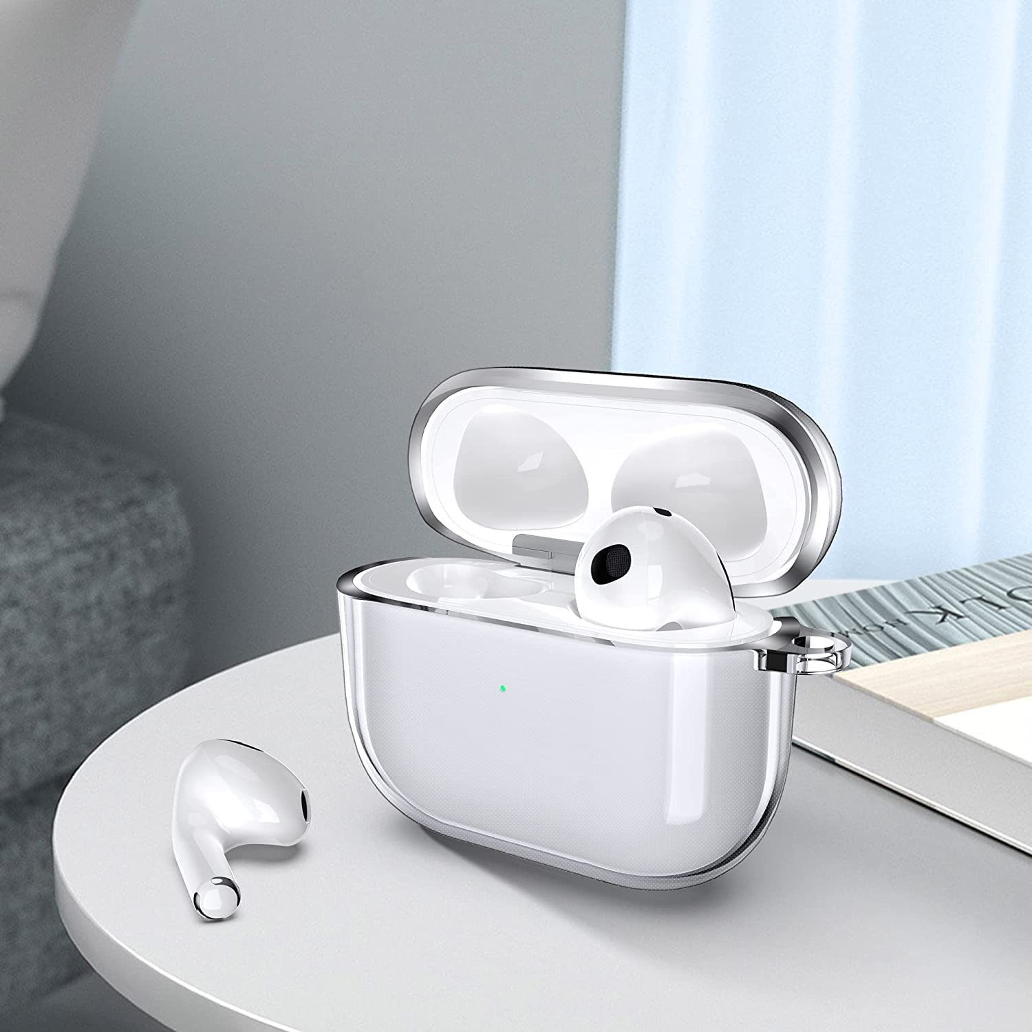 Sounce Compatible with AirPods 3 Case Clear, Shockproof Transparent Designed Soft TPU Protective Cover with Keychain for AirPods 3rd Generation 2021 [Front Led Visible]- Clear