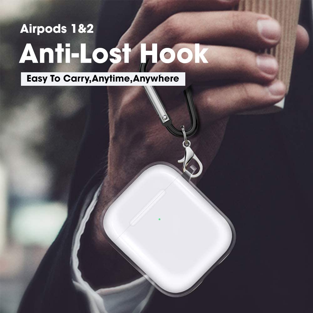 Sounce Compatible with AirPods Case, Clear Shockproof AirPods TPU Protective Cover with Keychain [Front LED Visible & Supports Wireless Charging] Accessories for AirPods 2 & 1 Case – Transparent