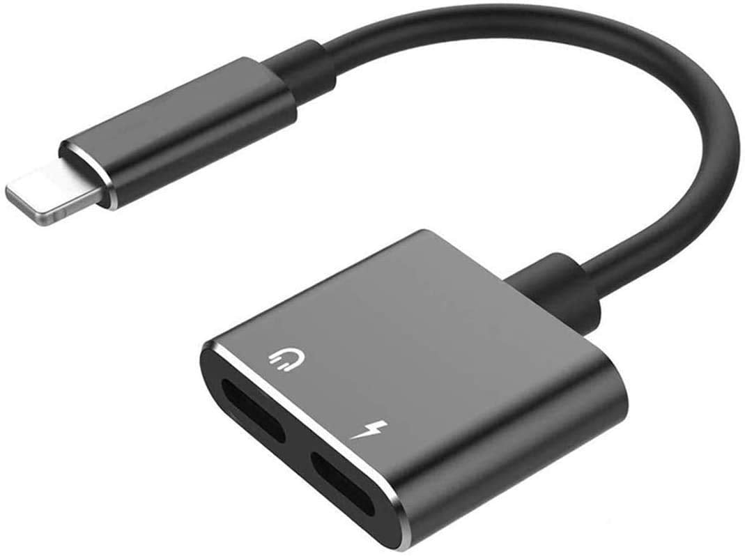 Sounce 2 in1 Splitter Earphone Converter and Phone Charging and Audio Compatible for Phone Audio for Phone 11 X 7 8 Plus & OS Compatible - Black