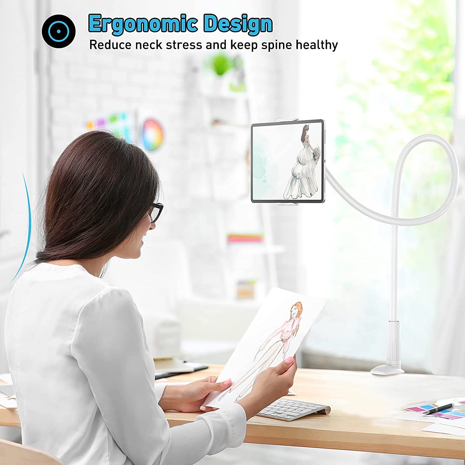 Sounce 360 Adjustable Mobile Phone Holder, Universal Phone Holder Clip Lazy Bracket Flexible Gooseneck Clamp Long Arms Mount for Mobile Stand for Bedroom, Office, Bathroom (Phone Stand)