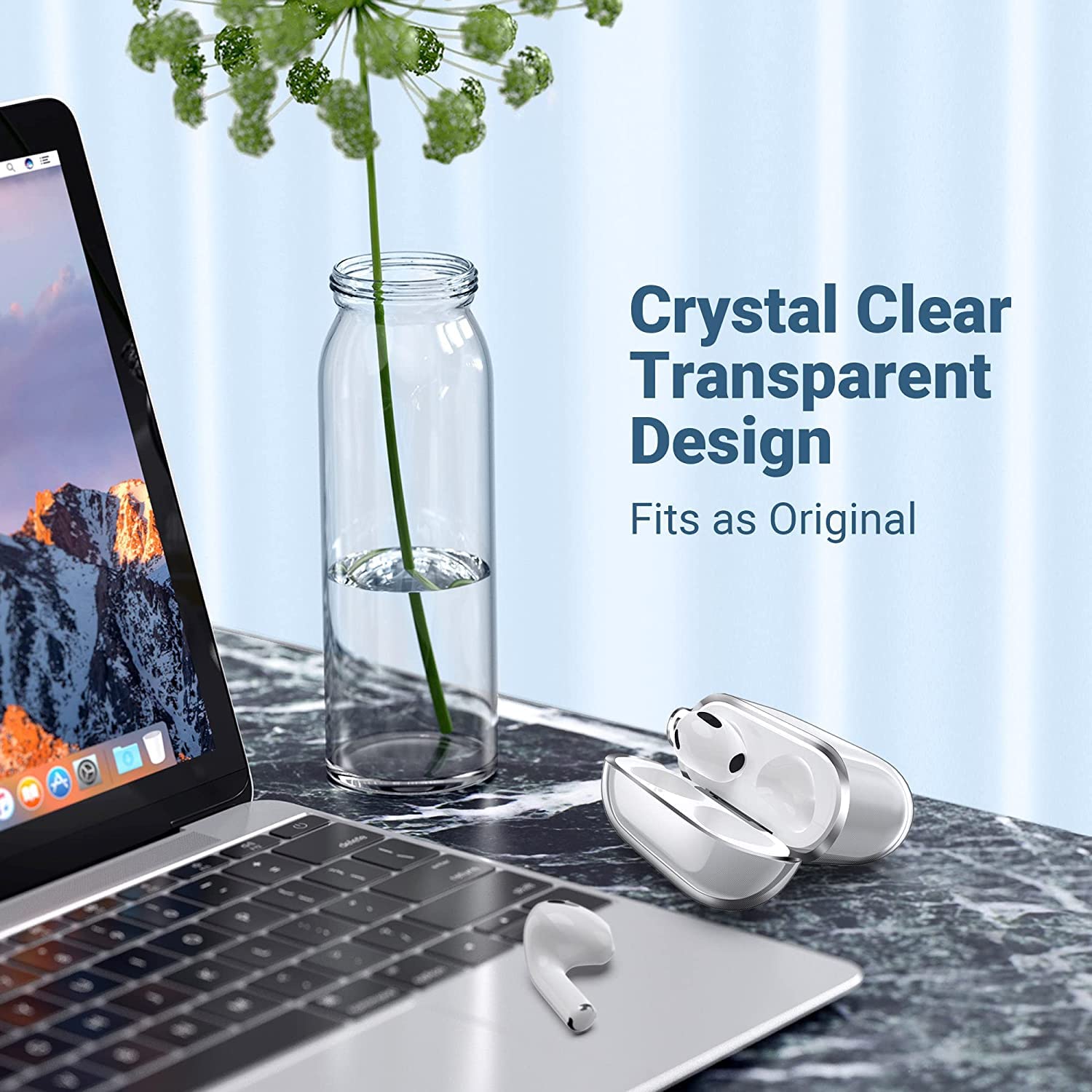 Sounce Compatible with AirPods 3 Case Clear, Shockproof Transparent Designed Soft TPU Protective Cover with Keychain for AirPods 3rd Generation 2021 [Front Led Visible]- Clear