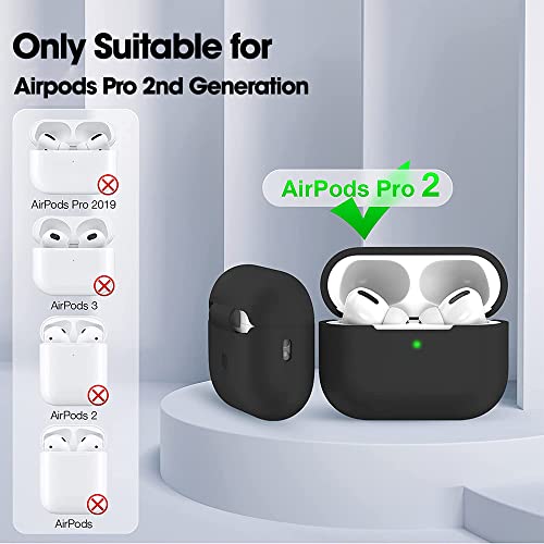 Sounce Airpods Pro 2nd Generation Case Cover 2022, Soft Silicone Skin Cover Shock-Absorbing Protective Case with Keychain for New Apple Airpods Pro Case [Front LED Visible] (Black)
