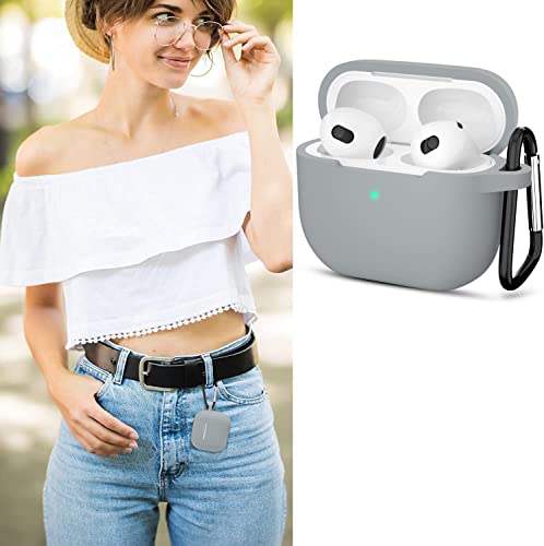 Sounce Air Pods 3 Case Cover with Keychain Neck, Protective Silicone Case Skin Compatible with Air Pods 3rd Generation (2021 Released), Shockproof, Supports Wireless Charging [Grey]