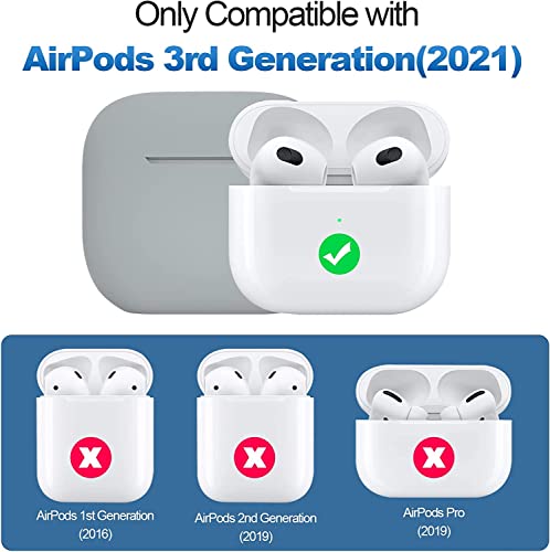 Sounce Air Pods 3 Case Cover with Keychain Neck, Protective Silicone Case Skin Compatible with Air Pods 3rd Generation (2021 Released), Shockproof, Supports Wireless Charging [Grey]