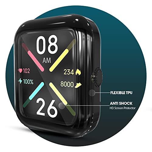 Sounce Watch Case Compatible with ‎Noise Colorfit Pulse Go Buzz Tempered Glass Screen Protector, HD Clear Touch Sensitive Ultra-Thin TPU Protective Cover (Black)