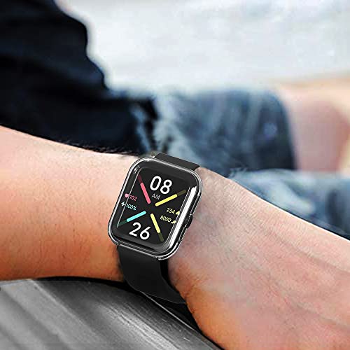 Sounce Watch Case Compatible with ‎Noise Colorfit Pulse Go Buzz Tempered Glass Screen Protector, HD Clear Touch Sensitive Ultra-Thin TPU Protective Cover (Black)