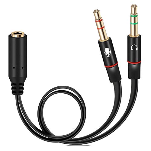 Sounce Gold Plated 3.5 mm Headphone Splitter for Computer 2 Male to 1 Female 3.5mm Headphone Mic Audio Y Splitter Cable Smartphone Headset to PC Adapter – (Black,20cm)