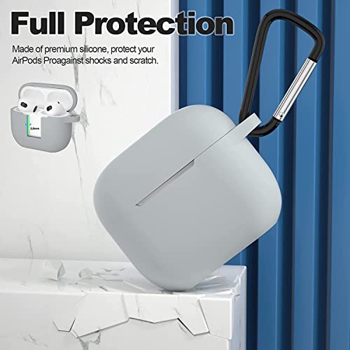 Sounce Air Pods 3 Case Cover with Keychain Neck, Protective Silicone Case Skin Compatible with Air Pods 3rd Generation (2021 Released), Shockproof, Supports Wireless Charging [Grey]