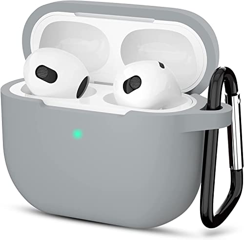 Sounce Air Pods 3 Case Cover with Keychain Neck, Protective Silicone Case Skin Compatible with Air Pods 3rd Generation (2021 Released), Shockproof, Supports Wireless Charging [Grey]