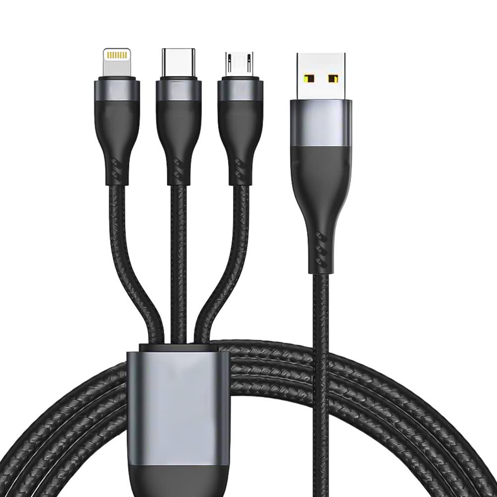 Sounce 3-in-1 USB Charging Cable | 100W / 6A Fast Charger Cord with Type-C, Micro USB & Lightning Connectors | Nylon Braided, 1.2m (4 ft) – Universal for Phones, Tablets & More